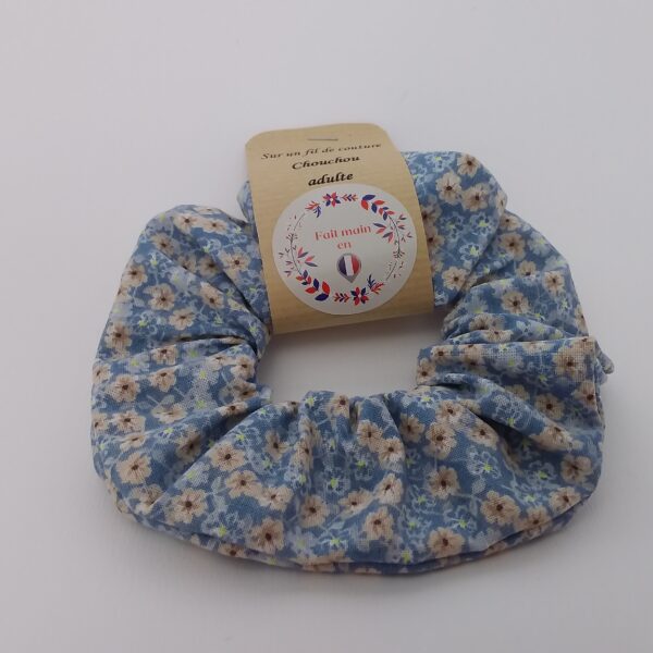Chouchou femme  fleurs bleues